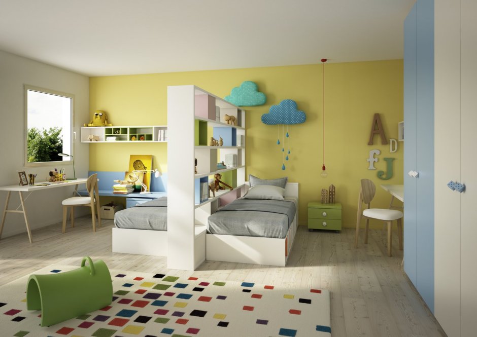 Интерьер детской комнаты для двоих разнополых детей