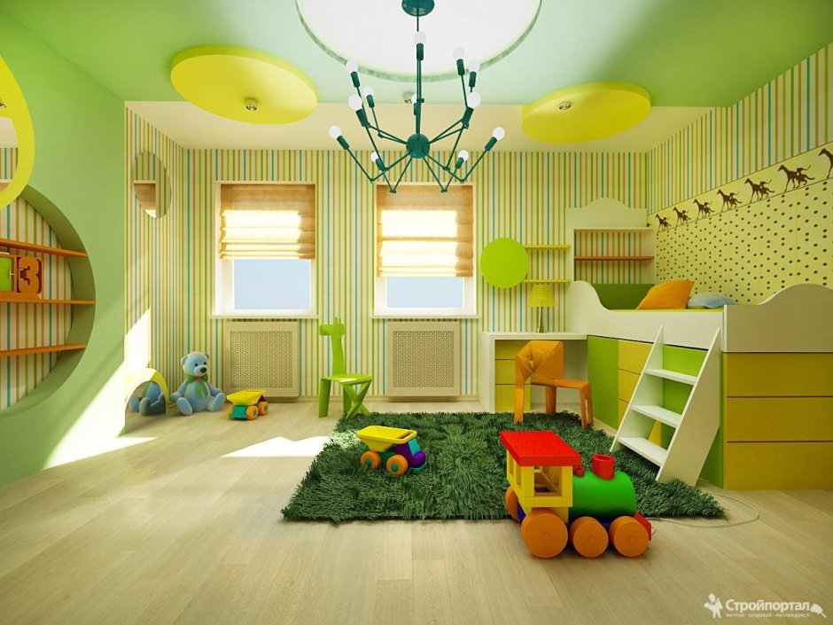 Детская салатовая и желтая комнаты