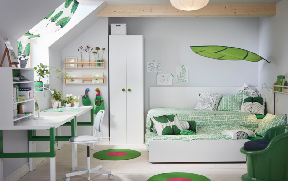 Бело зеленая комната для подростка