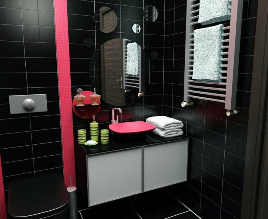 Интерьер ванной комнаты в черно белых тонах