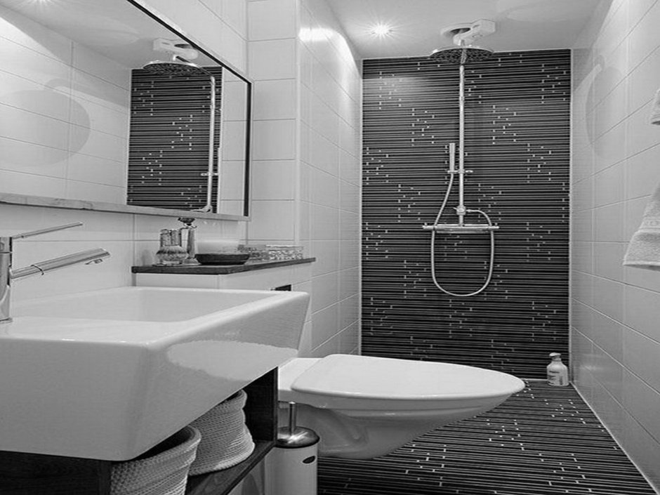 Черно белая плитка в ванной