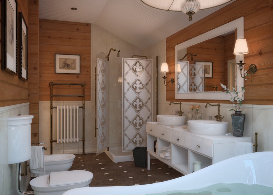 Ванная комната в деревянном доме из бруса