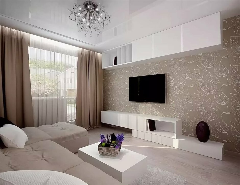 Интерьер прямоугольной гостинной 17 кв.м