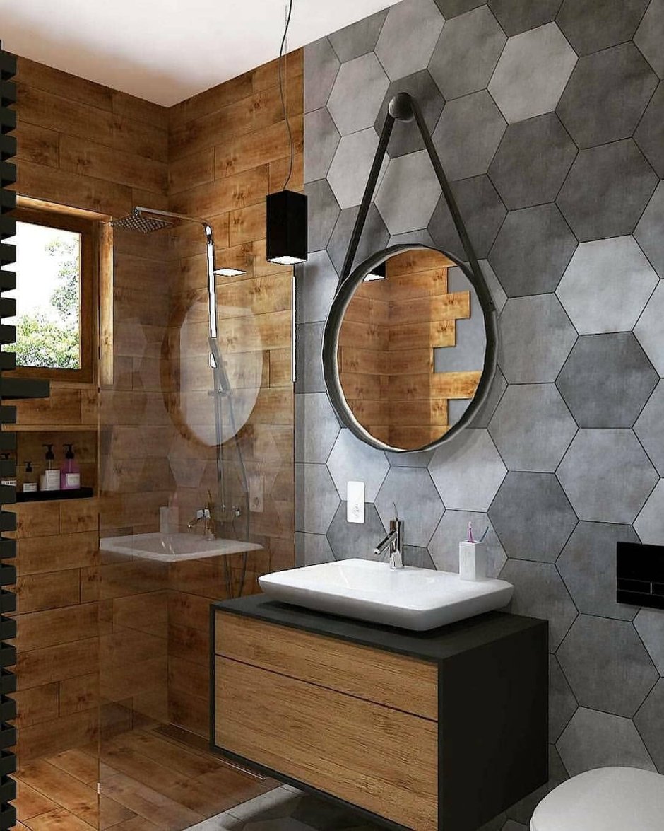 ванная комната дизайн плитка под бетон