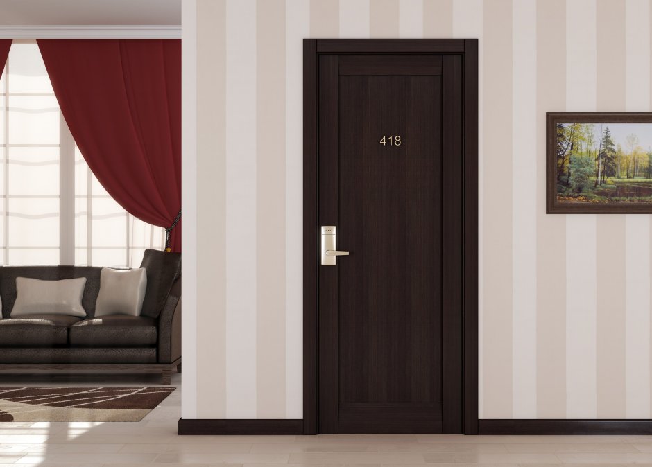 Двери венге в интерьере гостиной
