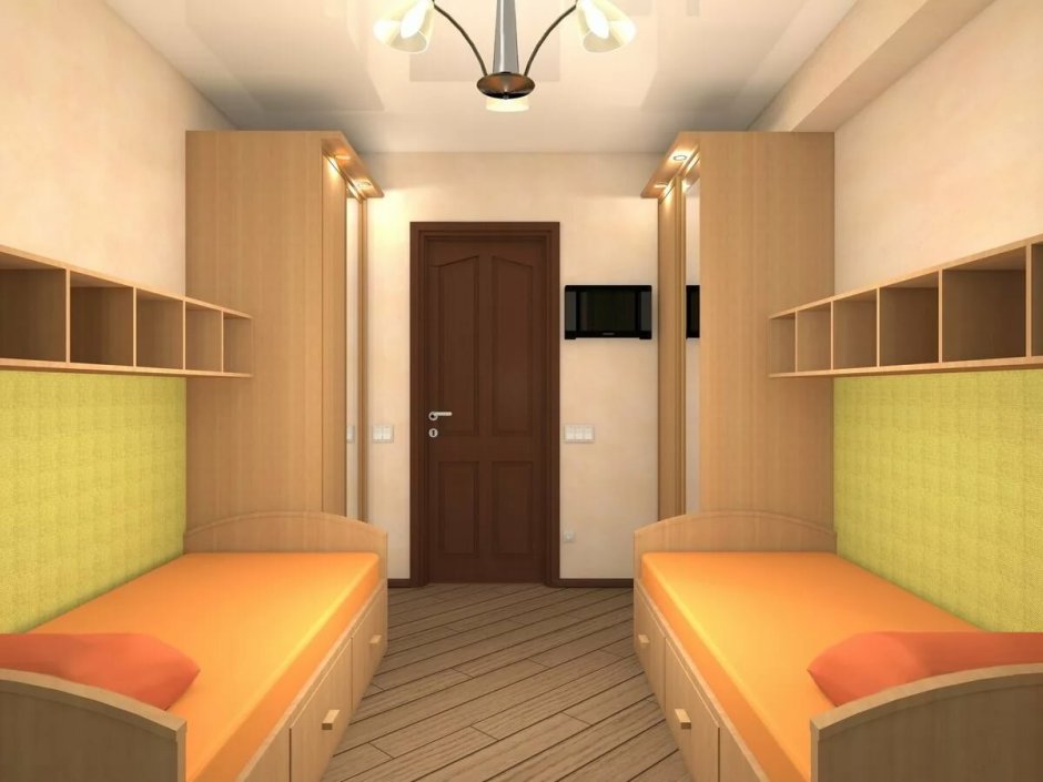 Узкая спальня для 2 подростков мальчиков