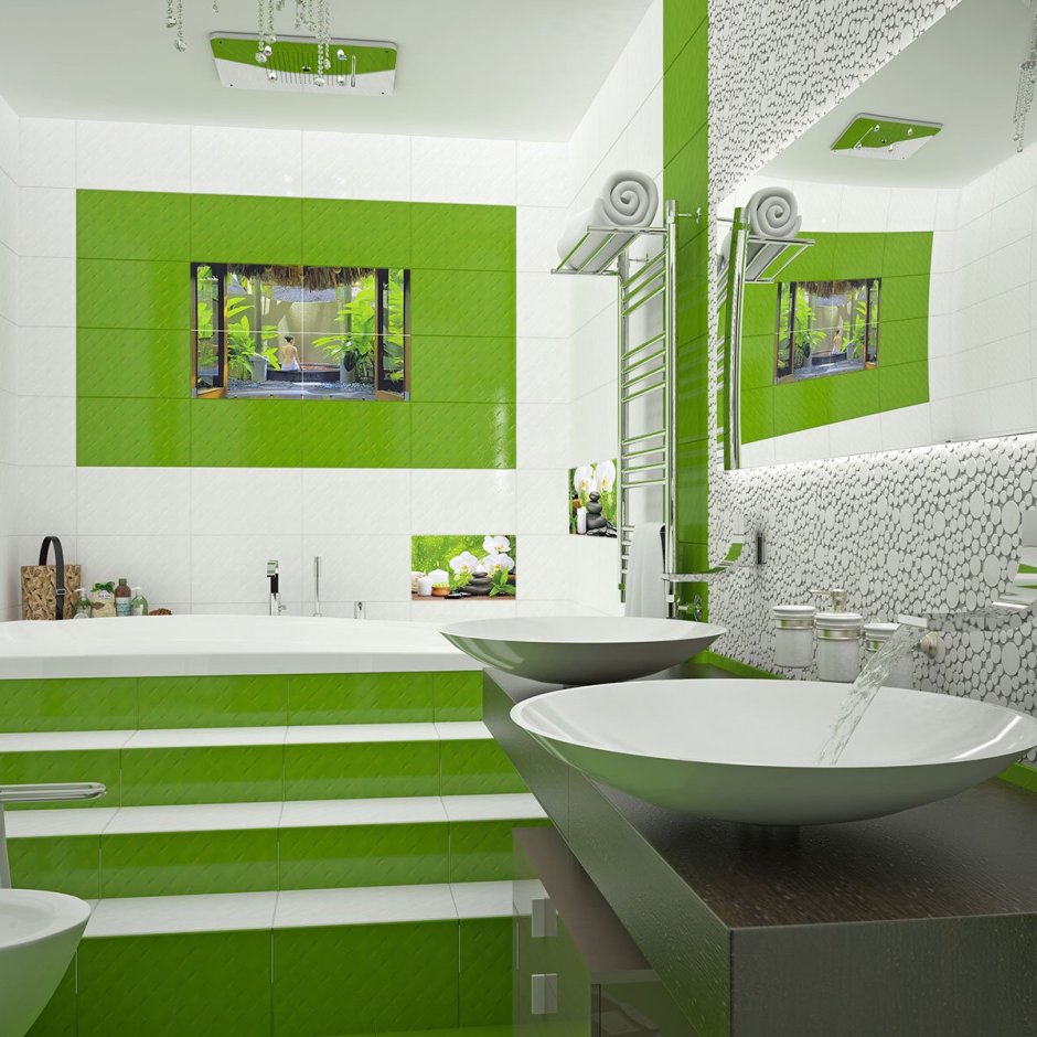 Дизайн ванной комнаты в зеленых тонах (67 фото)