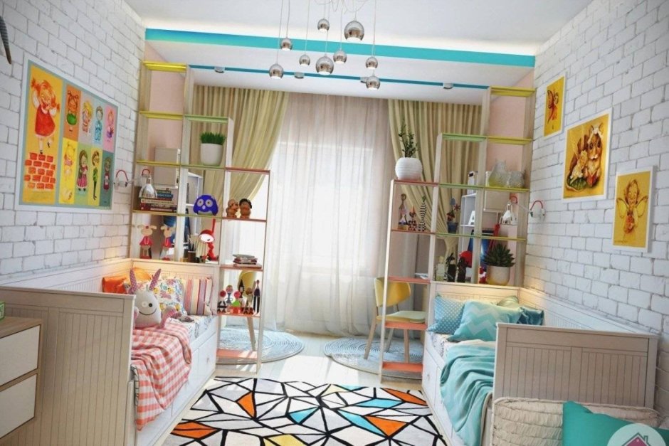 Комната для разнополых детей с двухъярусной кроватью