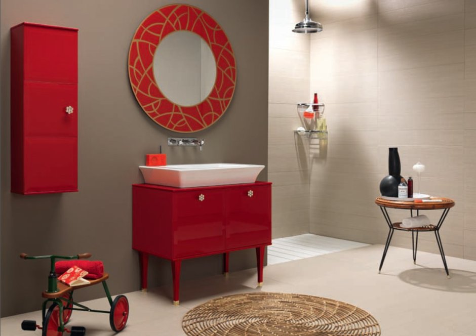 Мебель в ванную комнату красного цвета