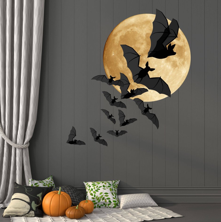 Украшение комнаты к Хэллоуину летучие мыши