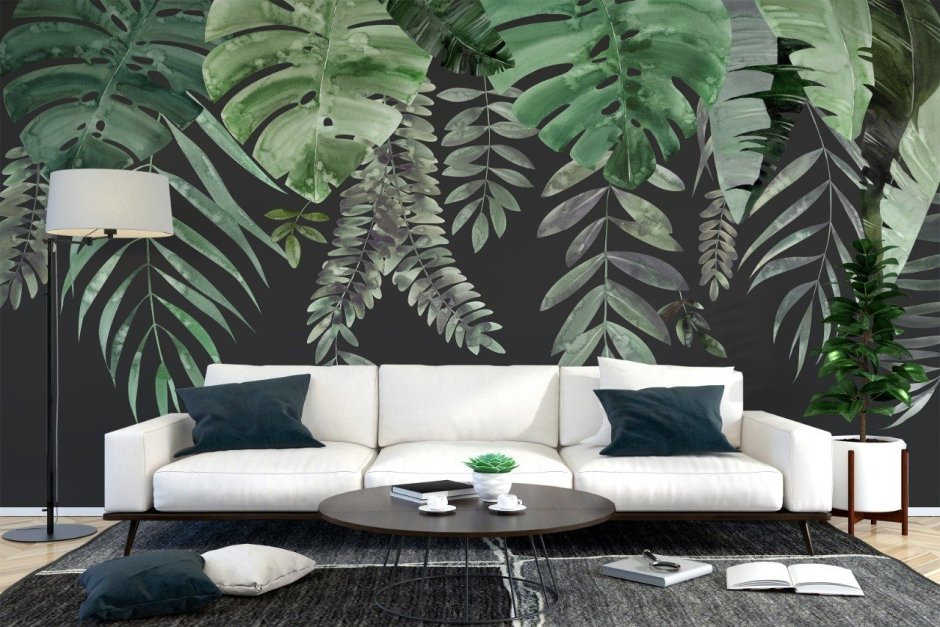 Фотообои пальмовые листья в интерьере