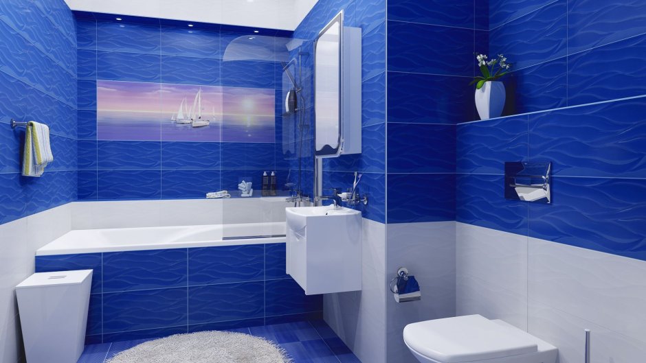 Голубая плитка для ванной