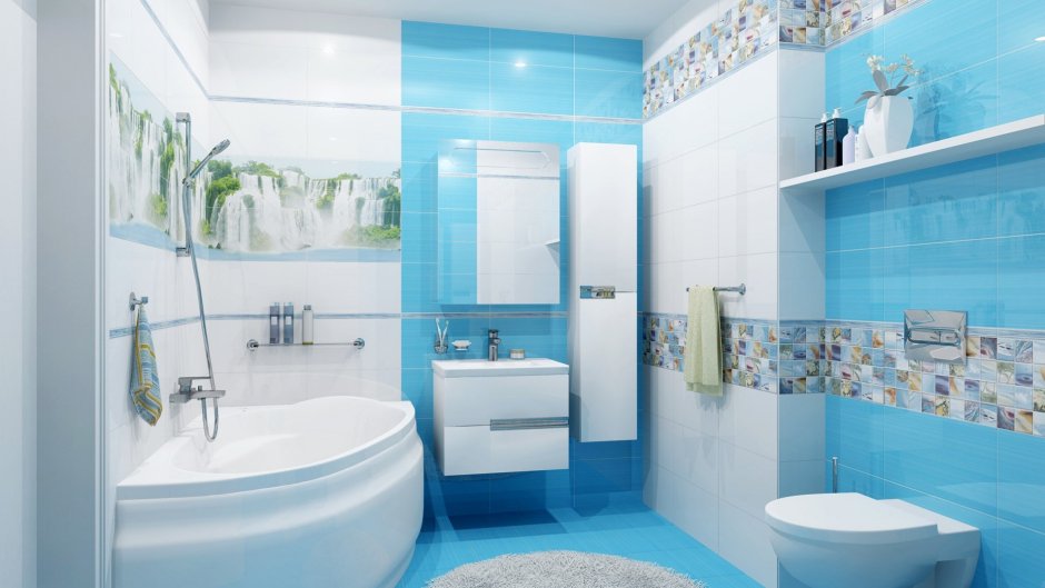 Ванная комната в синих тонах в средиземноморском