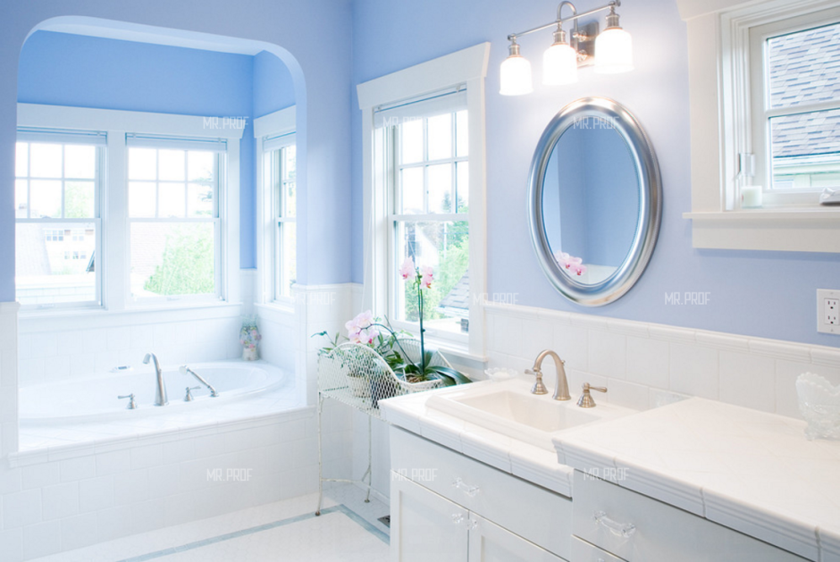 Бело голубая ванная комната (73 фото)