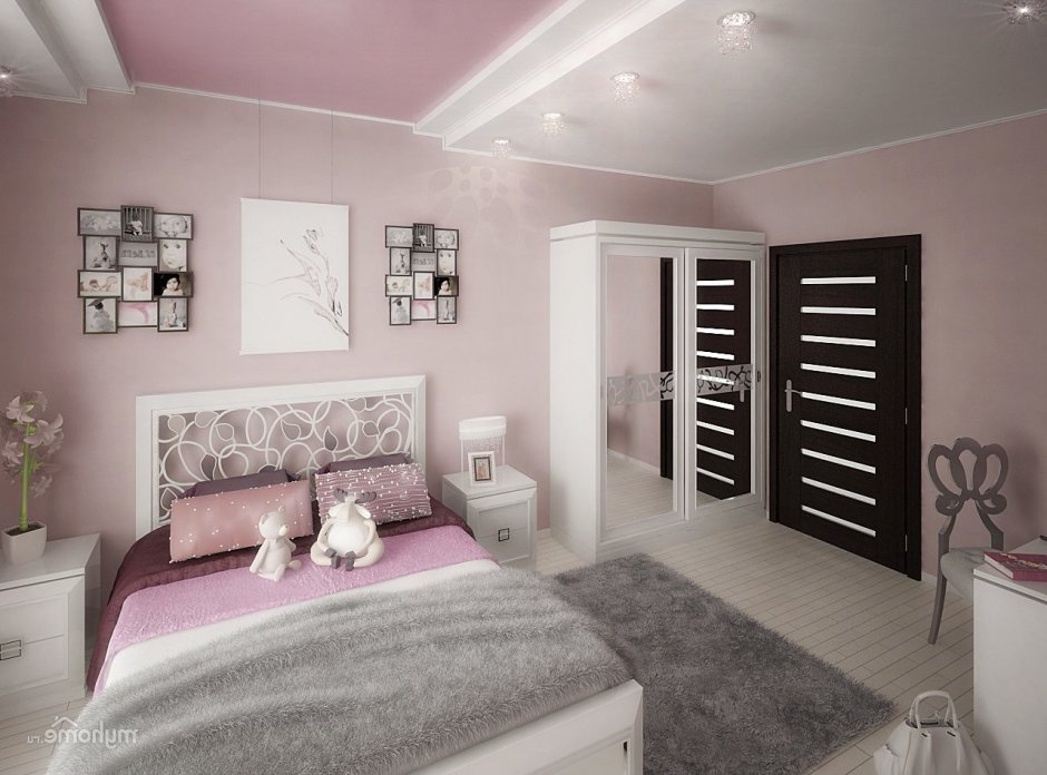 Спальня в серо розовом цвете