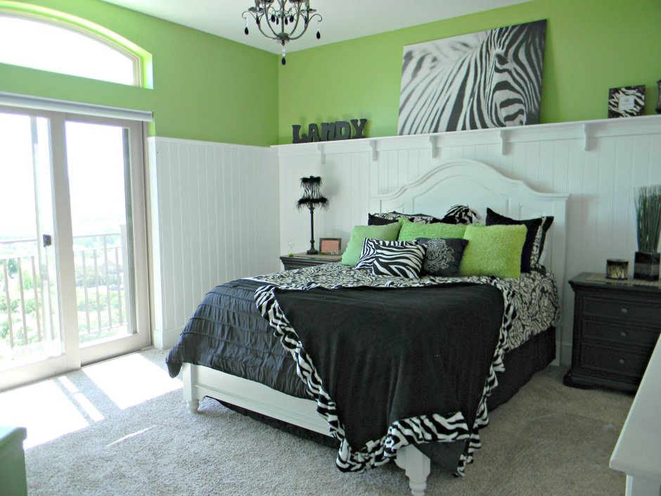 Скандинавский стиль в спальне зеленый цвет