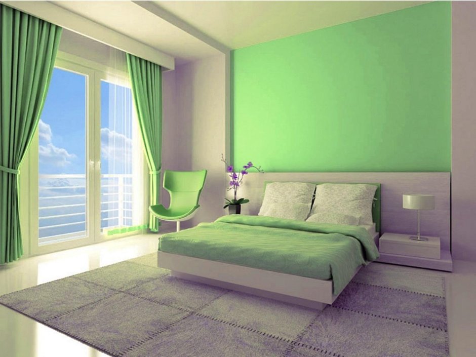 Зелёный цвет в интерьере гостиной