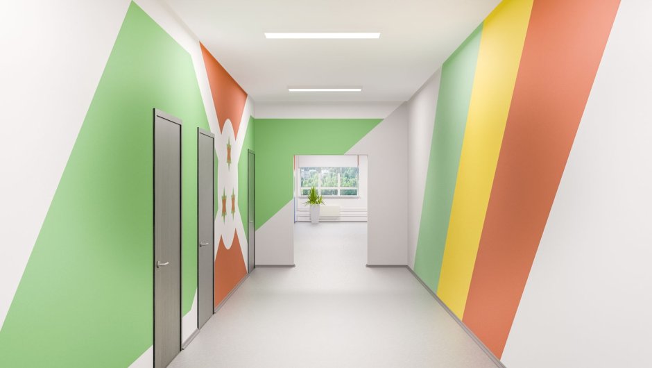 Цвет стен в школе в коридоре
