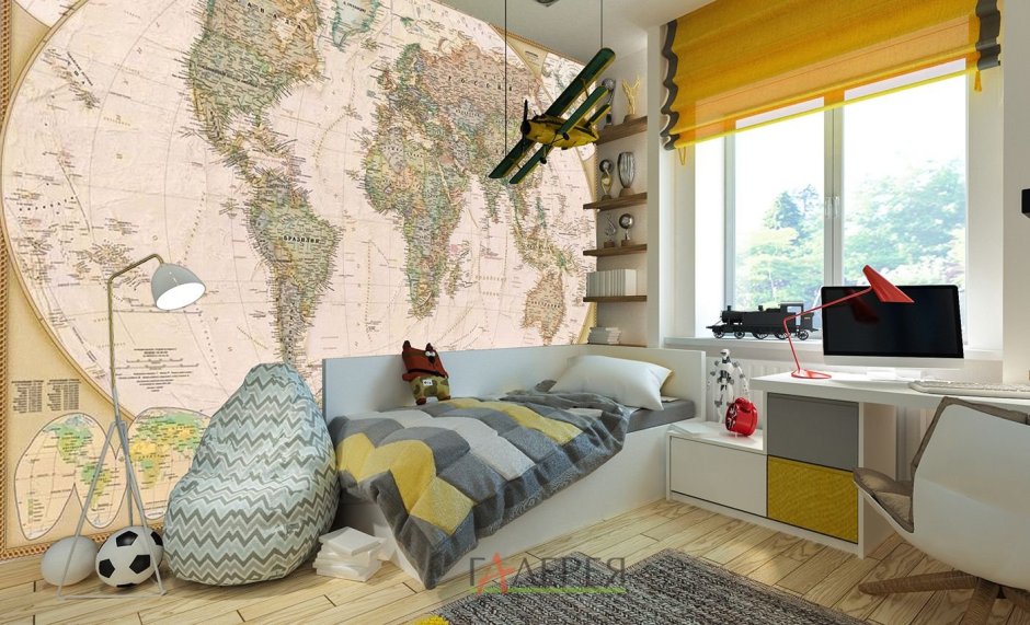 Детская комната с картой мира интерьер