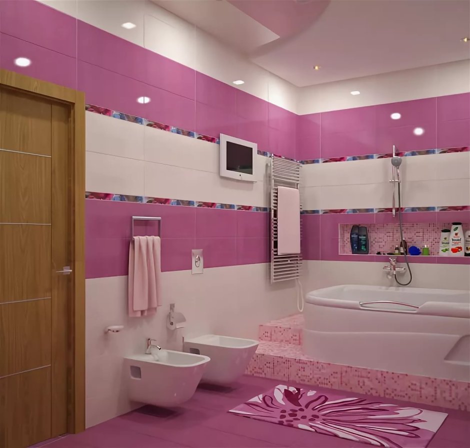 Розовая плитка для ванной