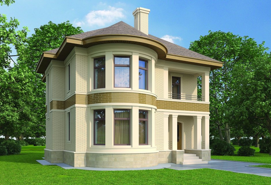 Проект дом двух семенни двухэтажный с эркером фасад