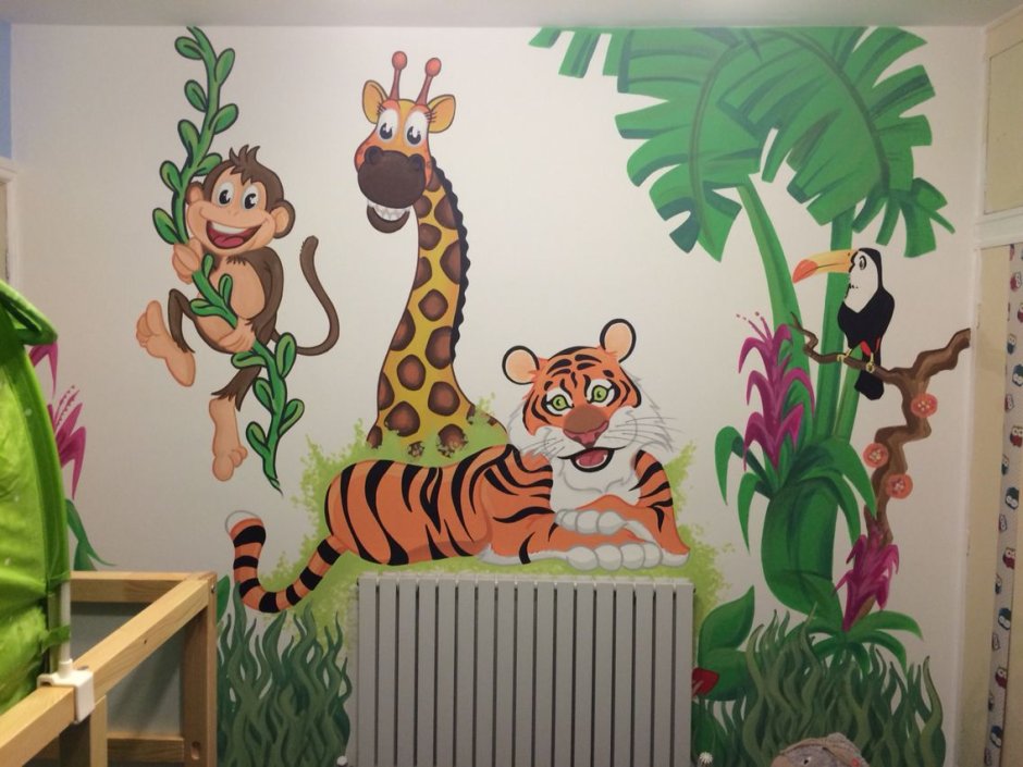 Роспись стен в детской джунгли
