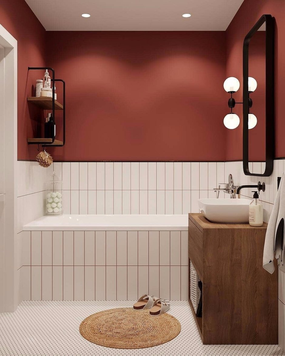 Терракотовый цвет в ванной комнате