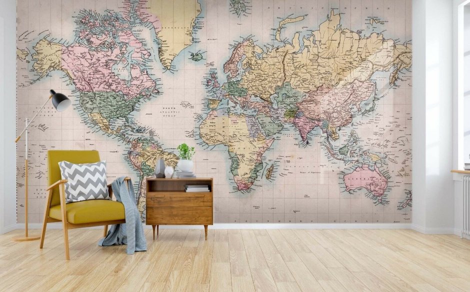 Фреска карта мира на стену