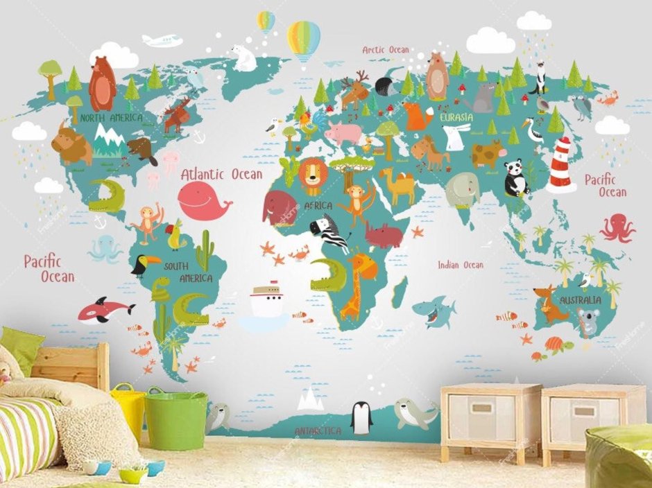 Политическая карта мира на стену в детскую