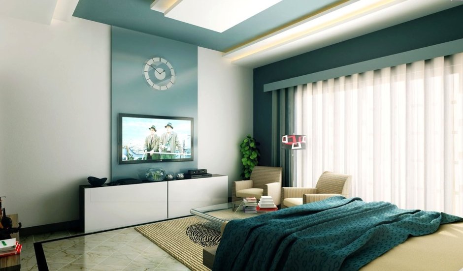Телевизор на стене в спальне