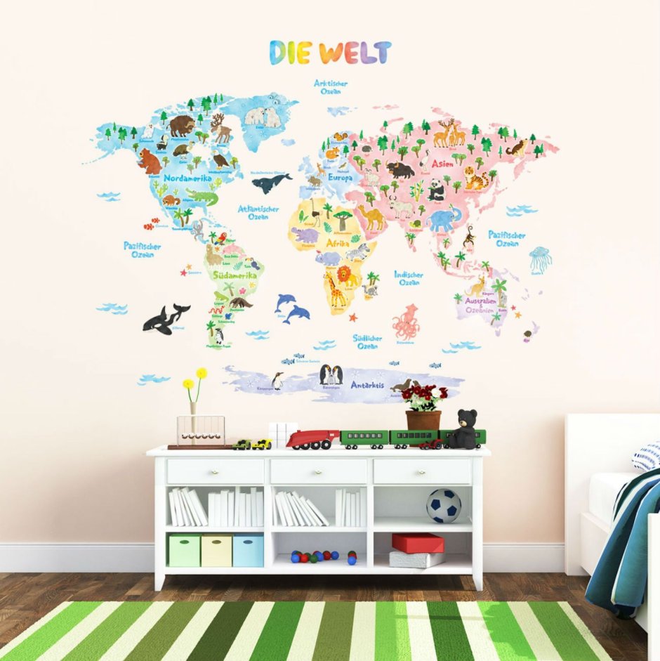 Наклейки на стену карта мира в детскую комнату