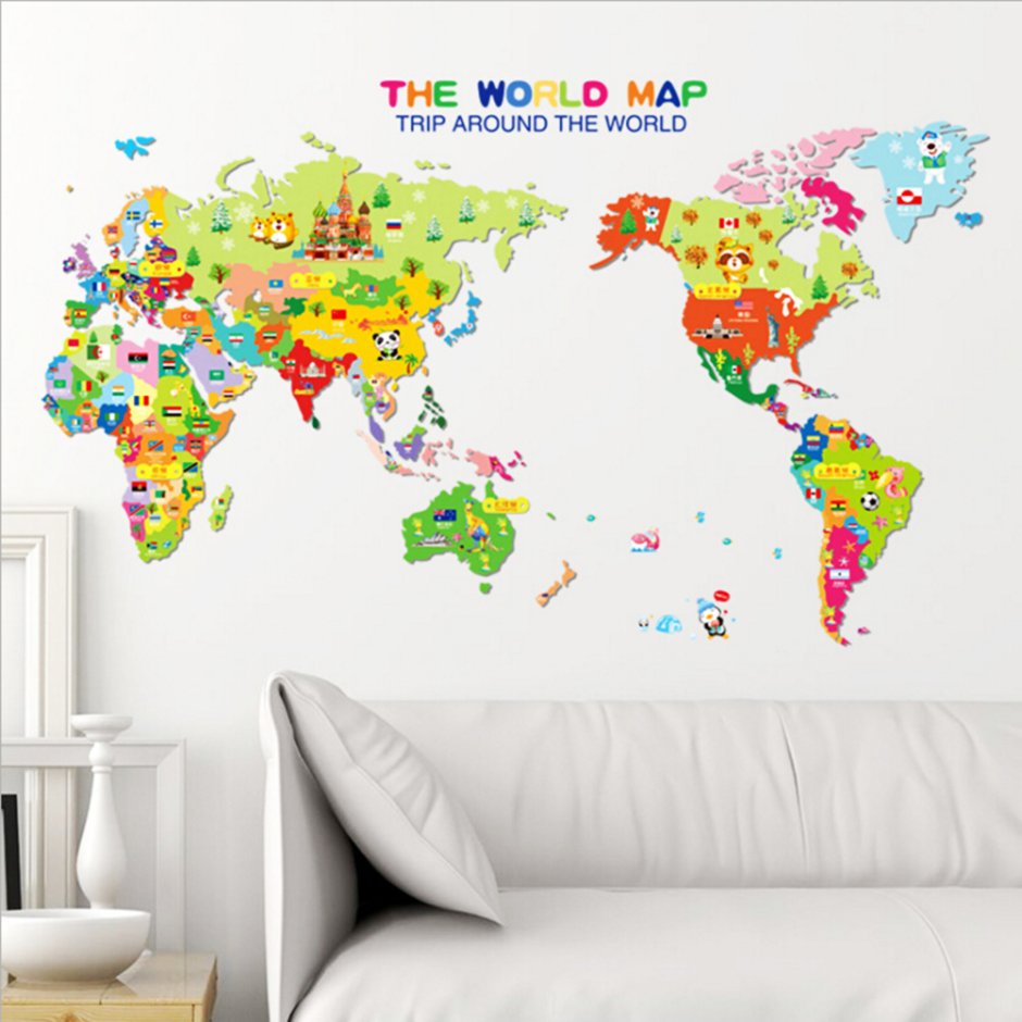 Карта мира наклейка на стену