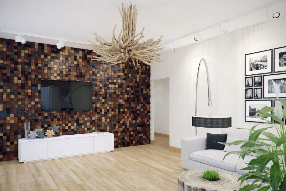 Деревянная мозаика в гостиной