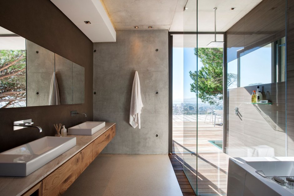 Ванная комната бетон и дерево