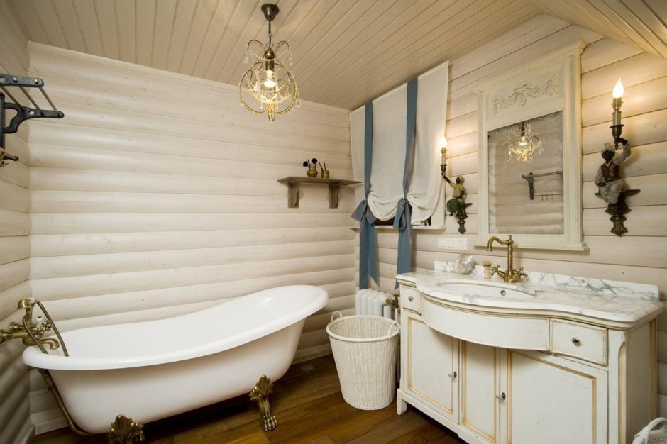 Ванна в бревенчатом доме в стиле Прованс