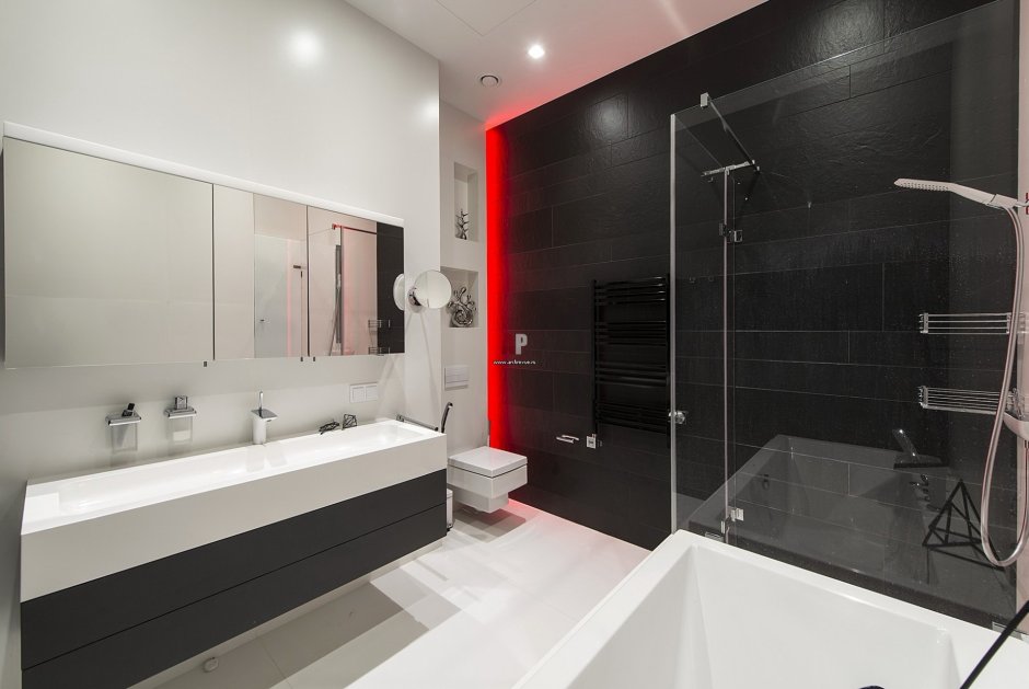 Дизайн ванной комнаты Минимализм в белых и бежевых тонах