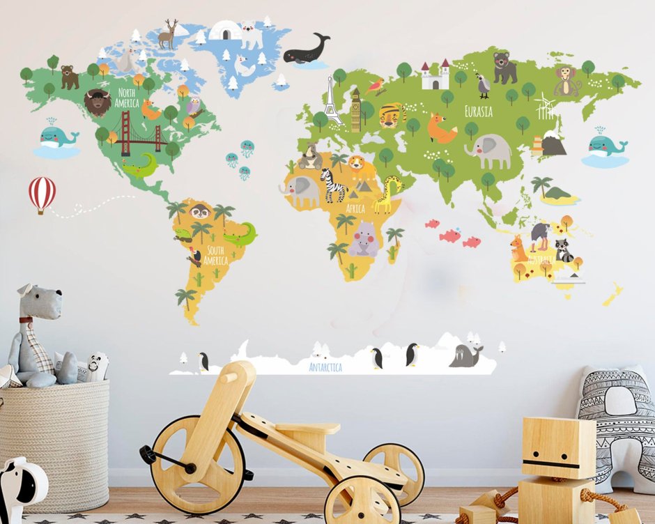 Карта мира на стене декор в детскую