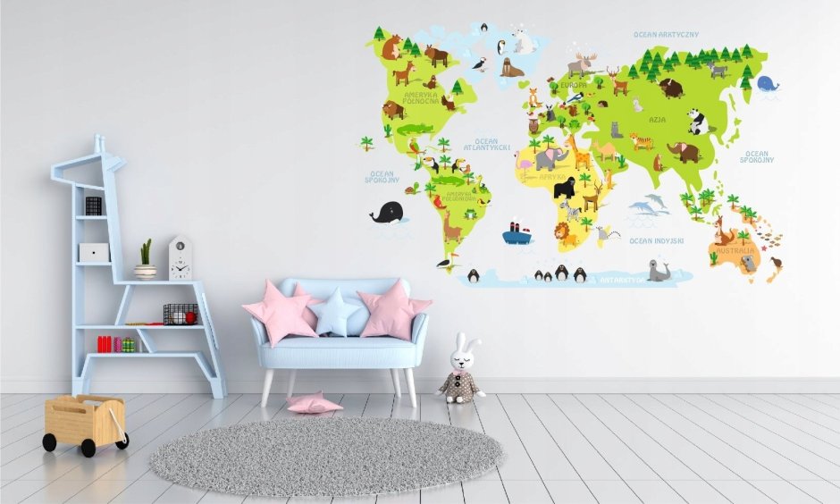 Детские комнаты с картой мира