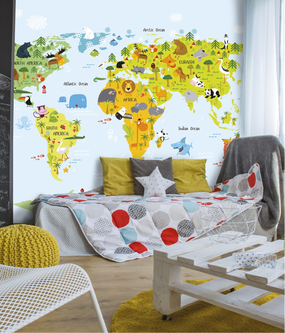Карта мира для малышей фотообои