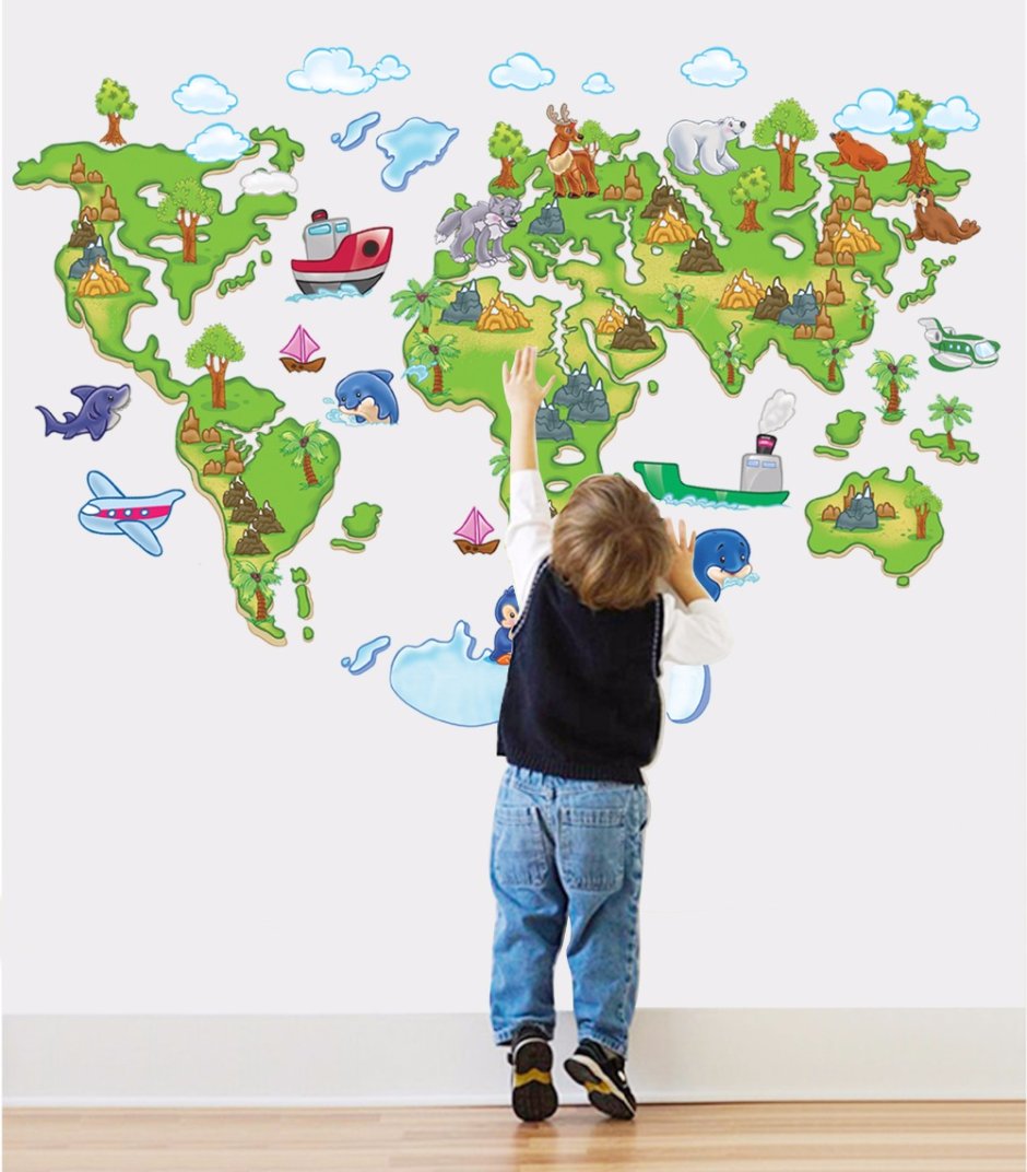 Географическая карта в интерьере детской