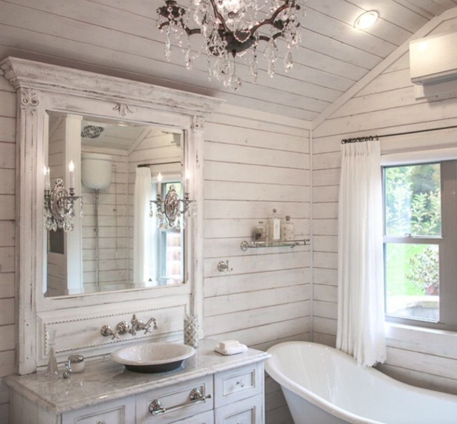 Ванная комната в доме из бруса в стиле Прованс