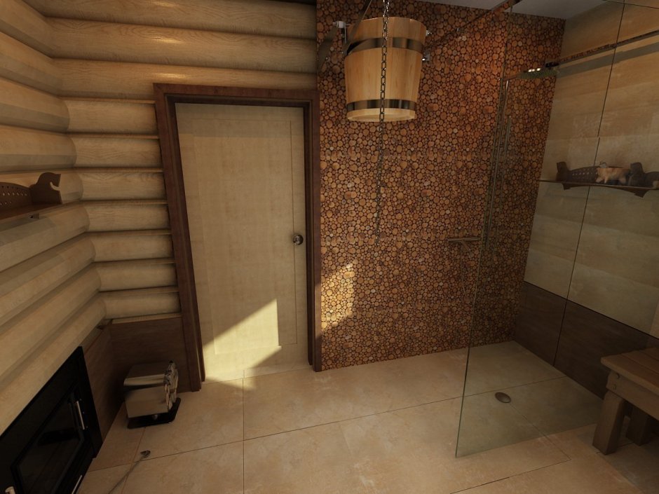 Интерьер бани с душем