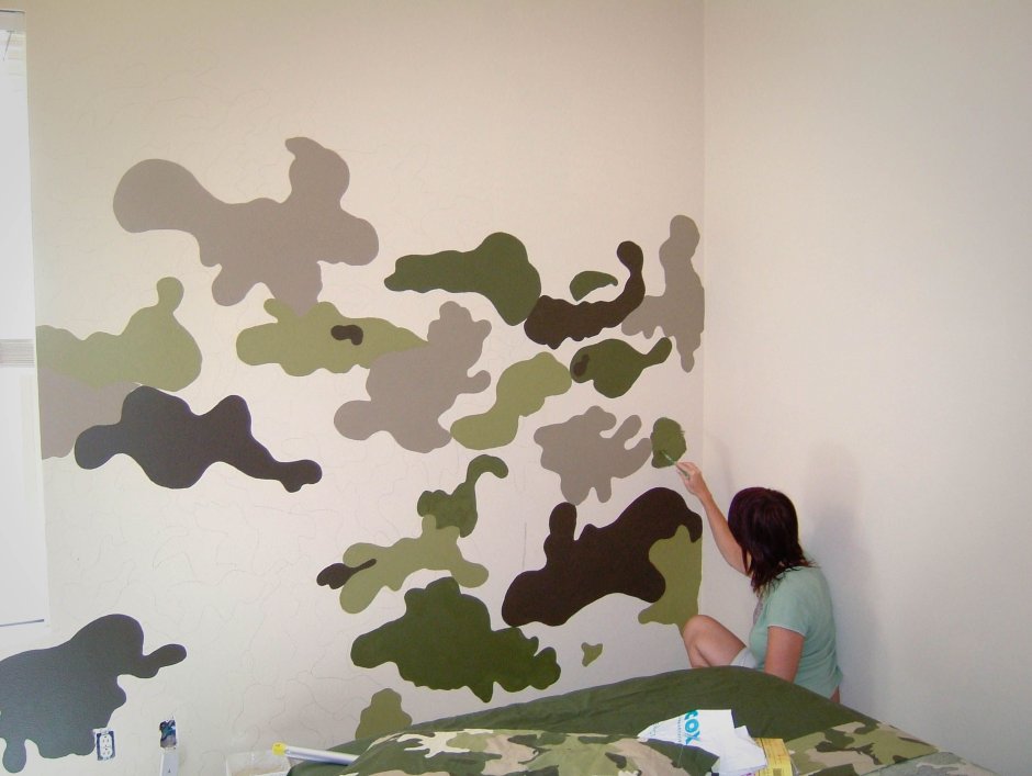 Оливковая краска для стен в интерьере