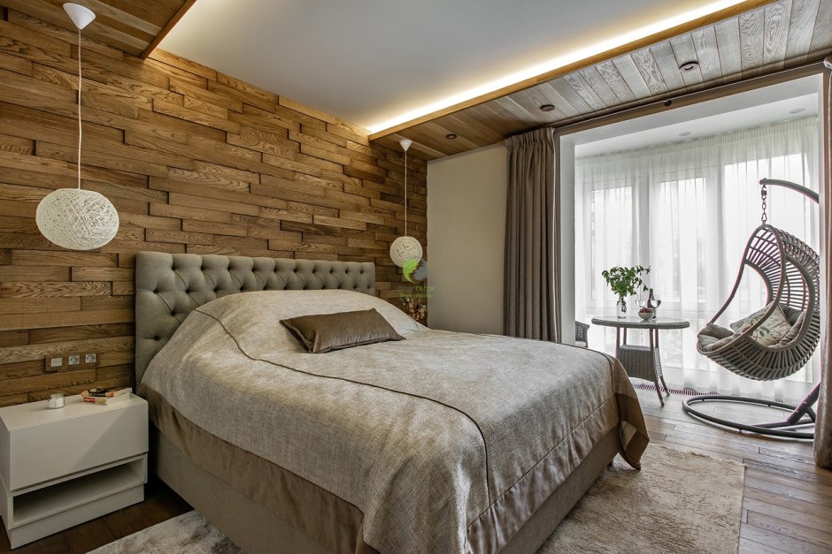 3д деревянные панели в спальне