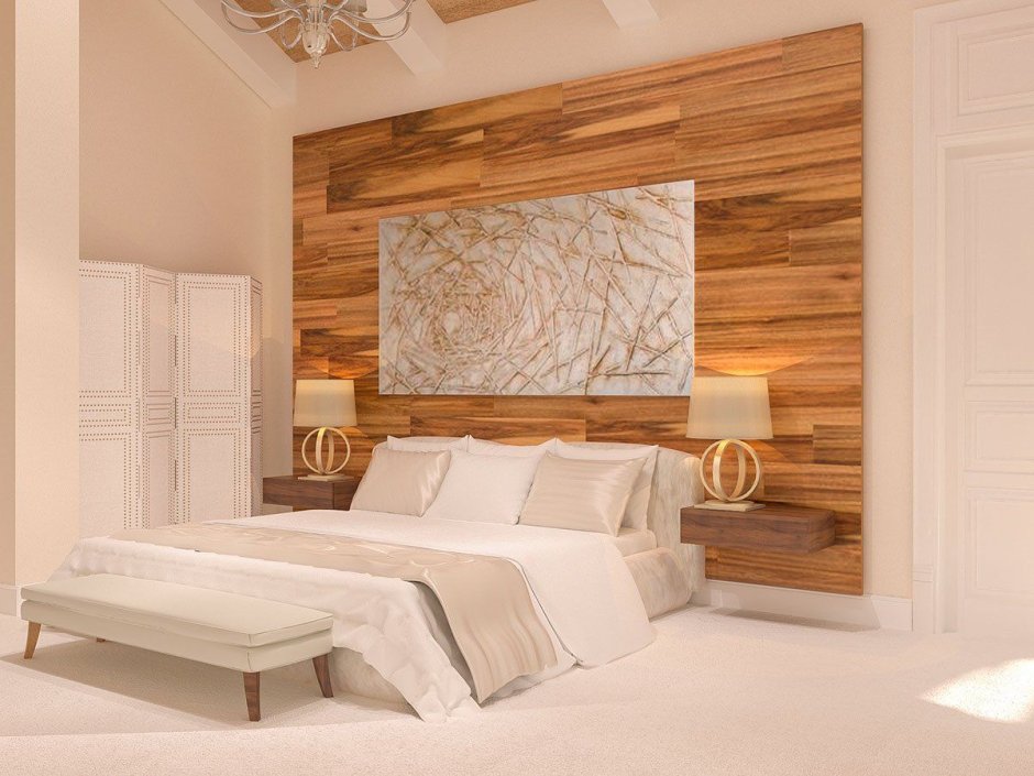 Настенные панели деревянные в спальне