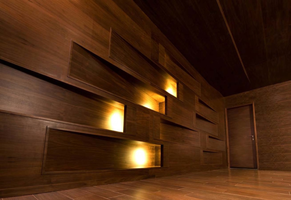 Деревянные стеновые панели с подсветкой