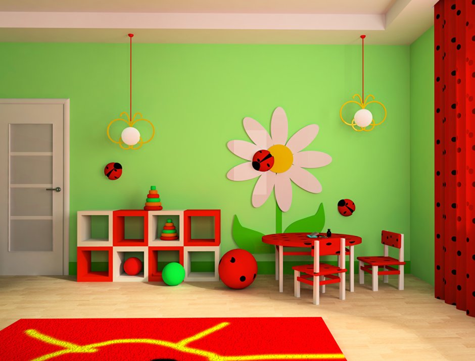 Групповая комната в детском саду с детьми