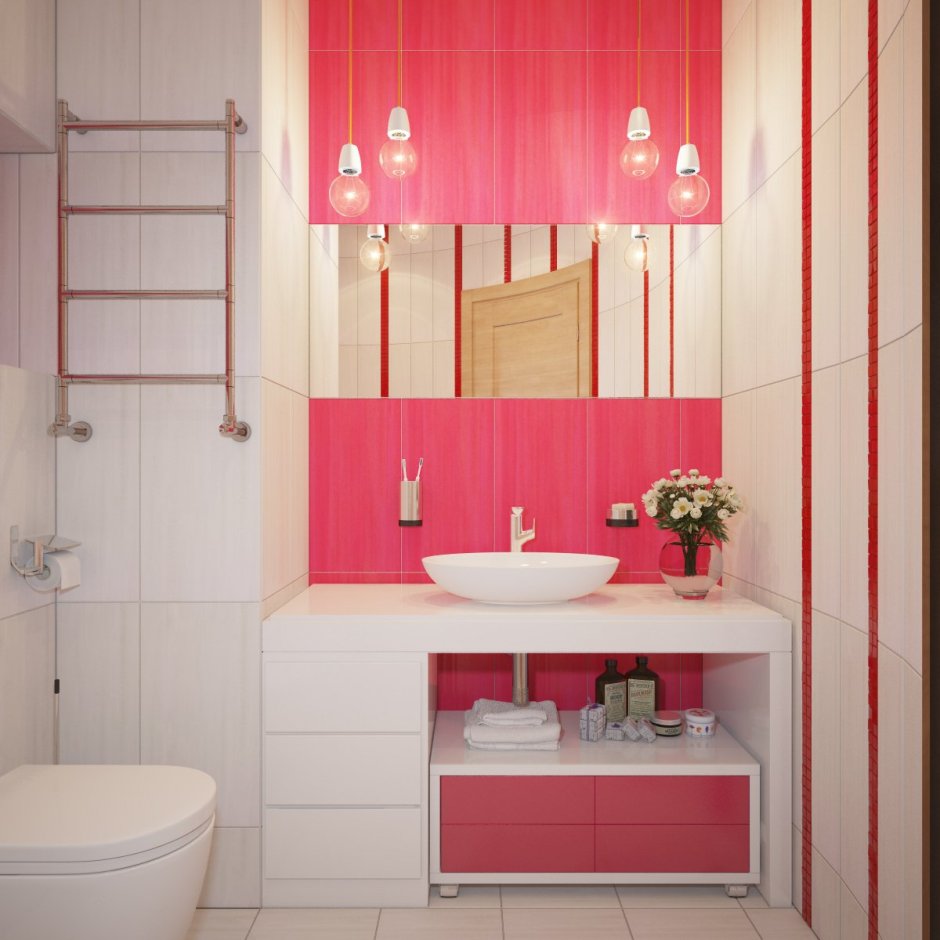 Розовая мозаика в ванной комнате