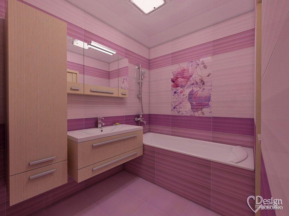 Маленькая ванная комната в розовых тонах