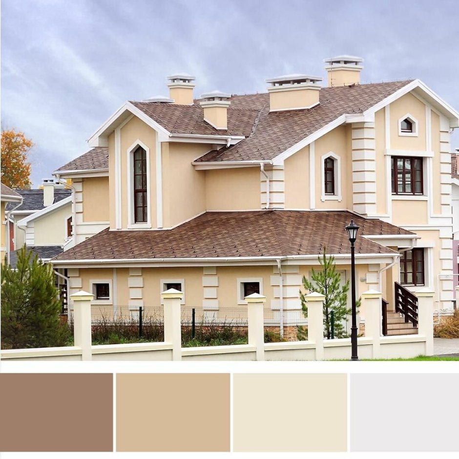 Дом с коричневой крышей металлочерепица